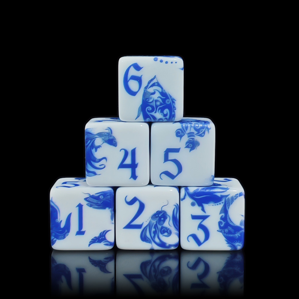Board Game Dnd - 12 Stück blaue und weiße Porzellan-Koi-Fisch-D6-Würfel,