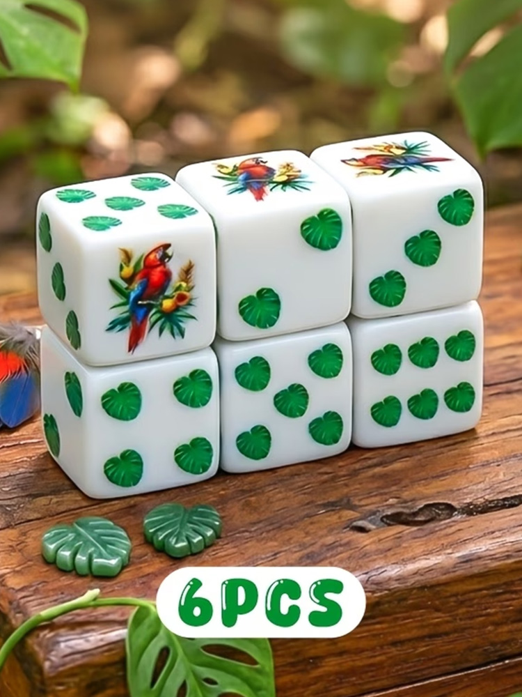 Board Game Dnd - 6-teiliges buntes Papageienfeder-D6-Würfelset, RPG-Würfel für Brettspiele,