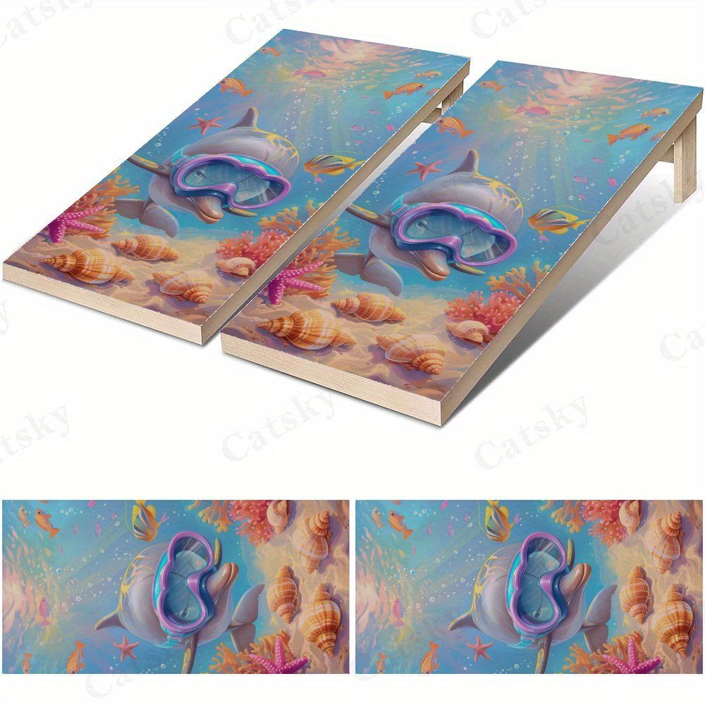 Board Game Design - Marine Cute Dolphin Wasserdichte Cornhole-Brett-Vinylfolien, PVC-Spielbrett-Design